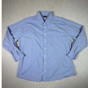 Gitman Bros Mens 2XL Blue Tan Plaid Long Sleeve Button Front Shirt Casual Cotton
